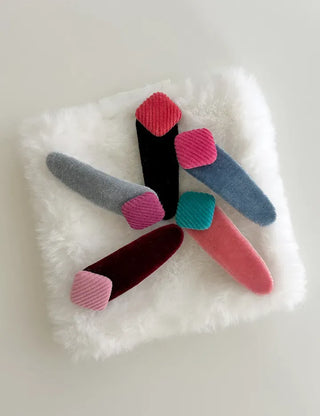 Side Hair Clip Square Corduroy Velvet Snap Mini