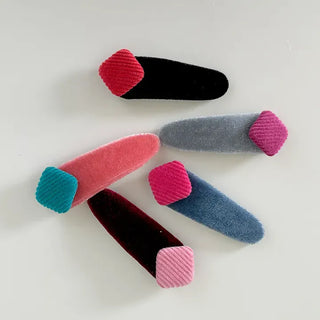 Side Hair Clip Square Corduroy Velvet Snap Mini