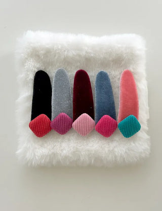 Side Hair Clip Square Corduroy Velvet Snap Mini