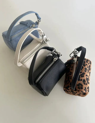Mini tote bag, cylindrical pouch, suede bag