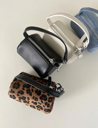 Mini tote bag, cylindrical pouch, suede bag