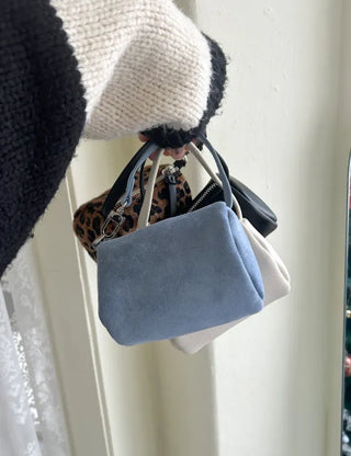 Mini tote bag, cylindrical pouch, suede bag