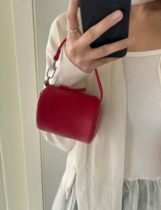 Mini tote bag, cylindrical pouch, suede bag