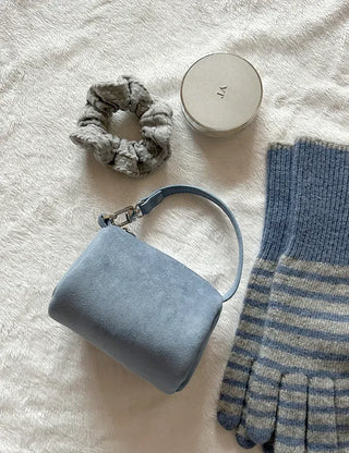 Mini tote bag, cylindrical pouch, suede bag