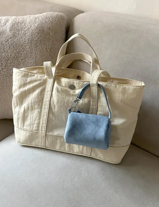 Mini tote bag, cylindrical pouch, suede bag