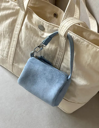 Mini tote bag, cylindrical pouch, suede bag