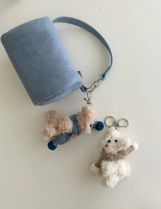 Mini tote bag, cylindrical pouch, suede bag