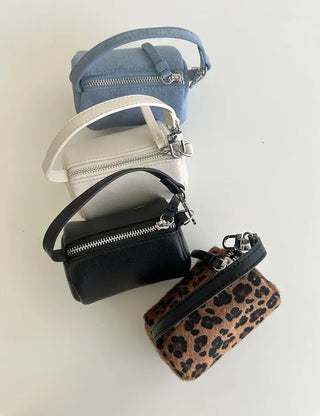 Mini tote bag, cylindrical pouch, suede bag