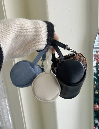 Mini tote bag, cylindrical pouch, suede bag