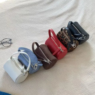 Mini tote bag, cylindrical pouch, suede bag