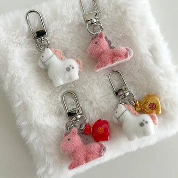 Message Packaging Red Horse Lucky Pouch Mini Doll Keyring Keyholder