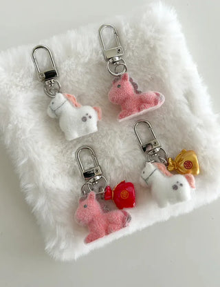 Message Packaging Red Horse Lucky Pouch Mini Doll Keyring Keyholder