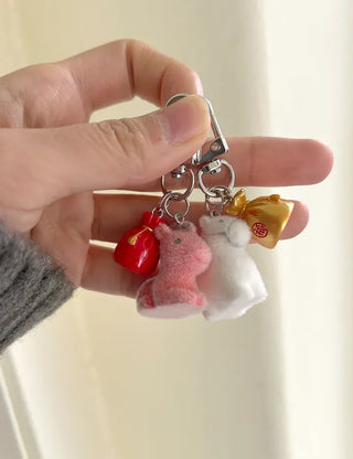 Message Packaging Red Horse Lucky Pouch Mini Doll Keyring Keyholder