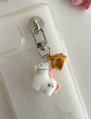 Message Packaging Red Horse Lucky Pouch Mini Doll Keyring Keyholder