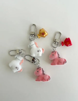 Message Packaging Red Horse Lucky Pouch Mini Doll Keyring Keyholder
