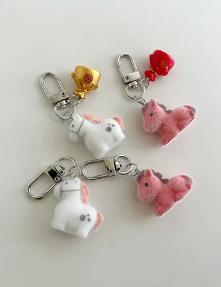 Message Packaging Red Horse Lucky Pouch Mini Doll Keyring Keyholder