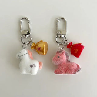 Message Packaging Red Horse Lucky Pouch Mini Doll Keyring Keyholder