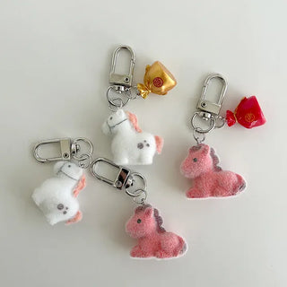 Message Packaging Red Horse Lucky Pouch Mini Doll Keyring Keyholder