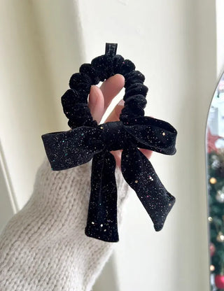 Glitter piece ribbon hair tie headband velvet scrunchie