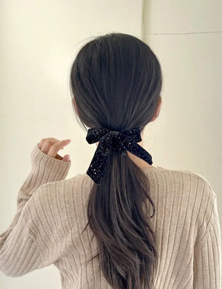 Glitter piece ribbon hair tie headband velvet scrunchie