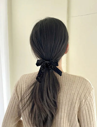 Glitter piece ribbon hair tie headband velvet scrunchie