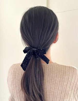 Glitter piece ribbon hair tie headband velvet scrunchie