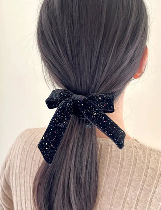 Glitter piece ribbon hair tie headband velvet scrunchie