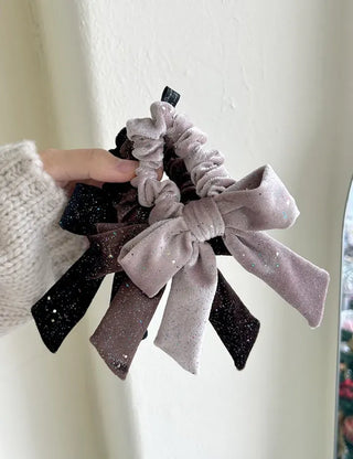 Glitter piece ribbon hair tie headband velvet scrunchie