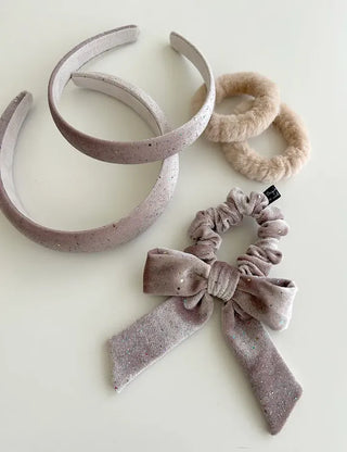 Glitter piece ribbon hair tie headband velvet scrunchie