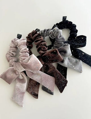 Glitter piece ribbon hair tie headband velvet scrunchie