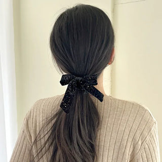 Glitter piece ribbon hair tie headband velvet scrunchie
