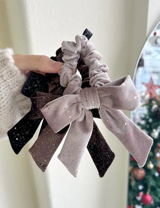 Glitter piece ribbon hair tie headband velvet scrunchie