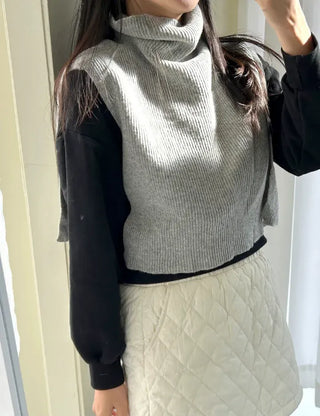 Cashmere Wool Turtleneck Vest Knit Shawl Vest