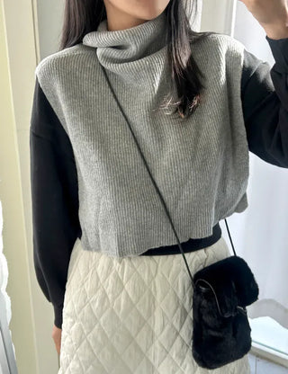 Cashmere Wool Turtleneck Vest Knit Shawl Vest