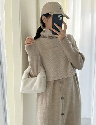 Cashmere Wool Turtleneck Vest Knit Shawl Vest