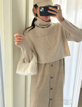 Cashmere Wool Turtleneck Vest Knit Shawl Vest