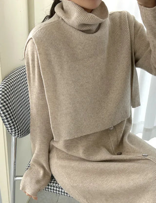 Cashmere Wool Turtleneck Vest Knit Shawl Vest