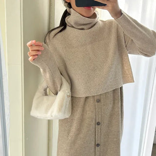 Cashmere Wool Turtleneck Vest Knit Shawl Vest
