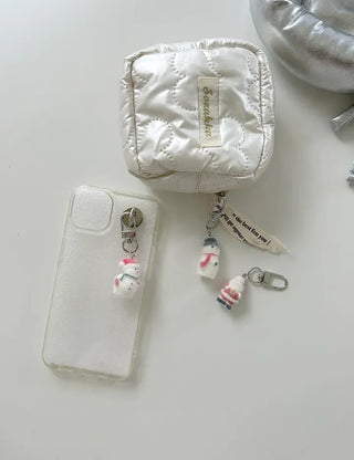 Heart Quilted Pouch Padded Square Mini Silver