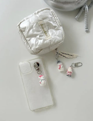 Heart Quilted Pouch Padded Square Mini Silver
