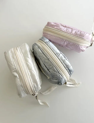 Heart Quilted Pouch Padded Square Mini Silver