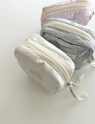 Heart Quilted Pouch Padded Square Mini Silver