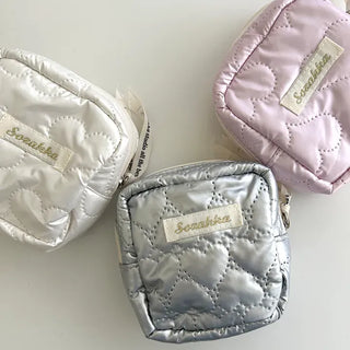 Heart Quilted Pouch Padded Square Mini Silver