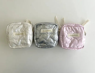 Heart Quilted Pouch Padded Square Mini Silver