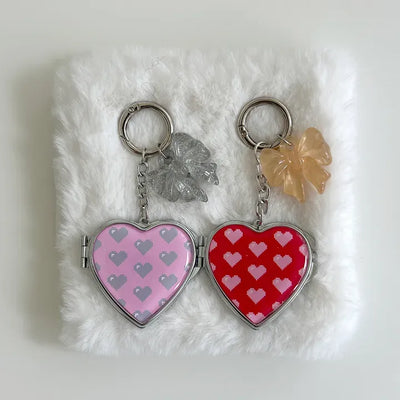 Vivid Heart Mirror Keyring Keyholder Ribbon Handmade Keychain Bag Charm