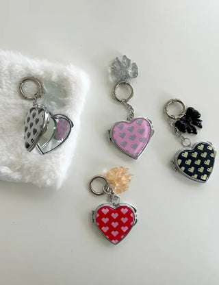 Vivid Heart Mirror Keyring Keyholder Ribbon Handmade Keychain Bag Charm