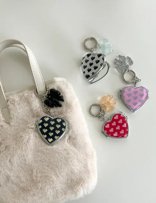 Vivid Heart Mirror Keyring Keyholder Ribbon Handmade Keychain Bag Charm