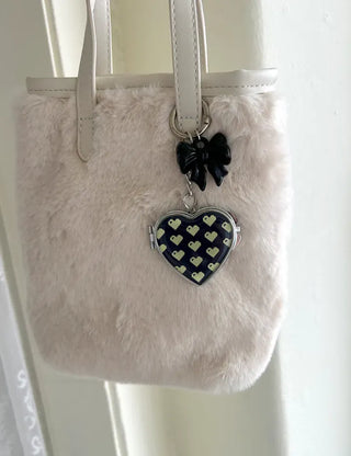 Vivid Heart Mirror Keyring Keyholder Ribbon Handmade Keychain Bag Charm