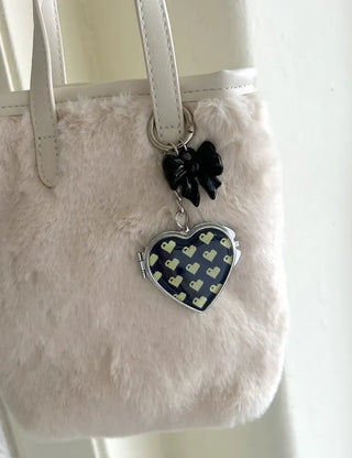 Vivid Heart Mirror Keyring Keyholder Ribbon Handmade Keychain Bag Charm