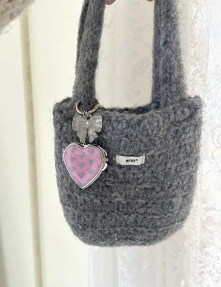Vivid Heart Mirror Keyring Keyholder Ribbon Handmade Keychain Bag Charm